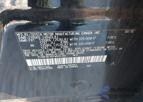 2015 Toyota Rav4 Xle z USA, uszkodzony, nr VIN 2T3RFREV6FW405394